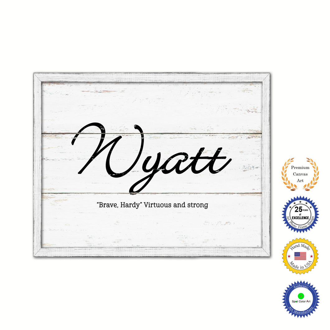 Wyatt Name Plate White Wash Wood Frame Canvas Print Boutique Cottage Decor Shabby Chic
