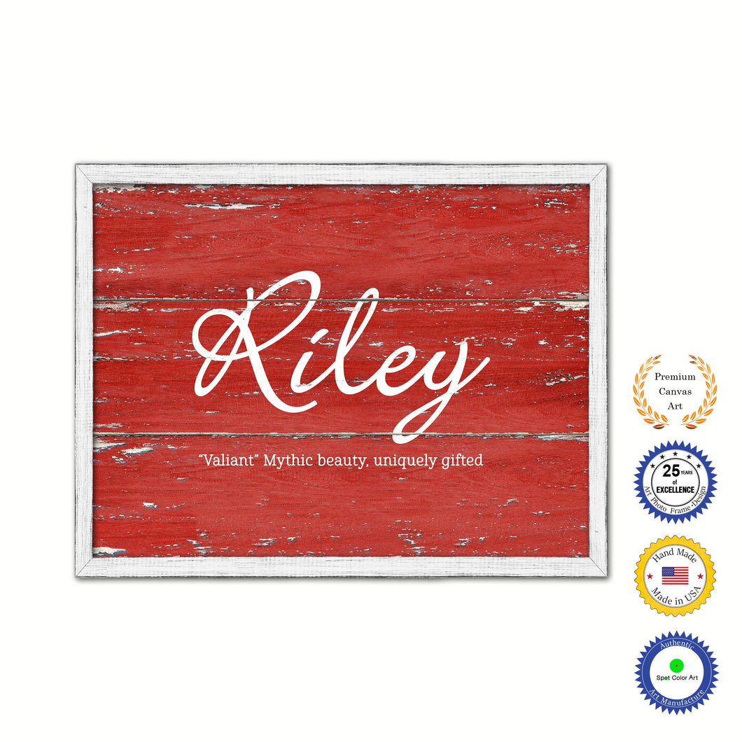Riley Name Plate White Wash Wood Frame Canvas Print Boutique Cottage Decor Shabby Chic