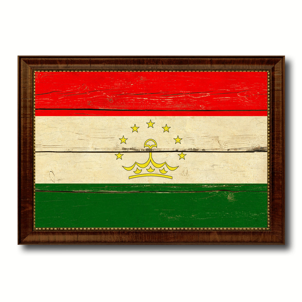 Tajikistan Country Flag Vintage Canvas Print with Brown Picture Frame Home Decor Gifts Wall Art Decoration Artwork
