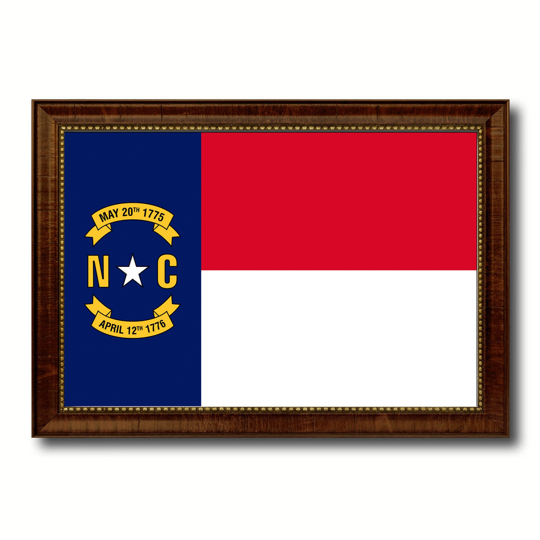 North Carolina State Flag Canvas Print with Custom Brown Picture Frame Home Decor Wall Art Decoration Gifts