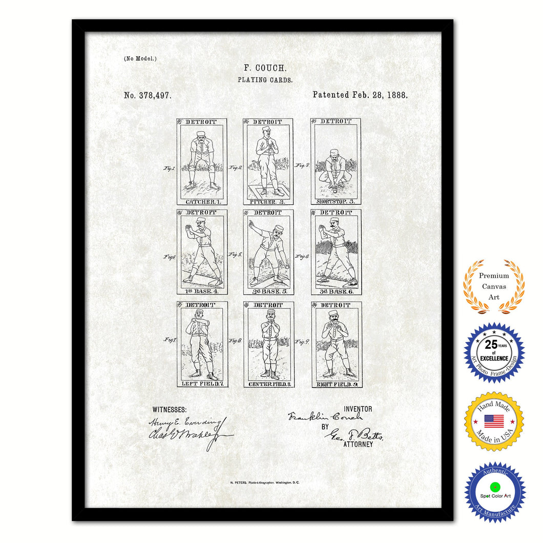1888 Baseball Playing Cards Old Patent Art Print on Canvas Custom Framed Vintage Home Decor Wall Decoration Great for Gifts