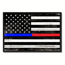 Load image into Gallery viewer, Thin Blue Line Police &amp; Thin Red Line Firefighter Respect &amp; Honor Law Enforcement First Responder American USA Flag Vintage Canvas Print with Picture Frame Home Decor Man Cave Wall Art Collectible Decoration Artwork Gifts
