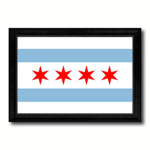 Chicago City Illinois State Flag Canvas Print Black Picture Frame