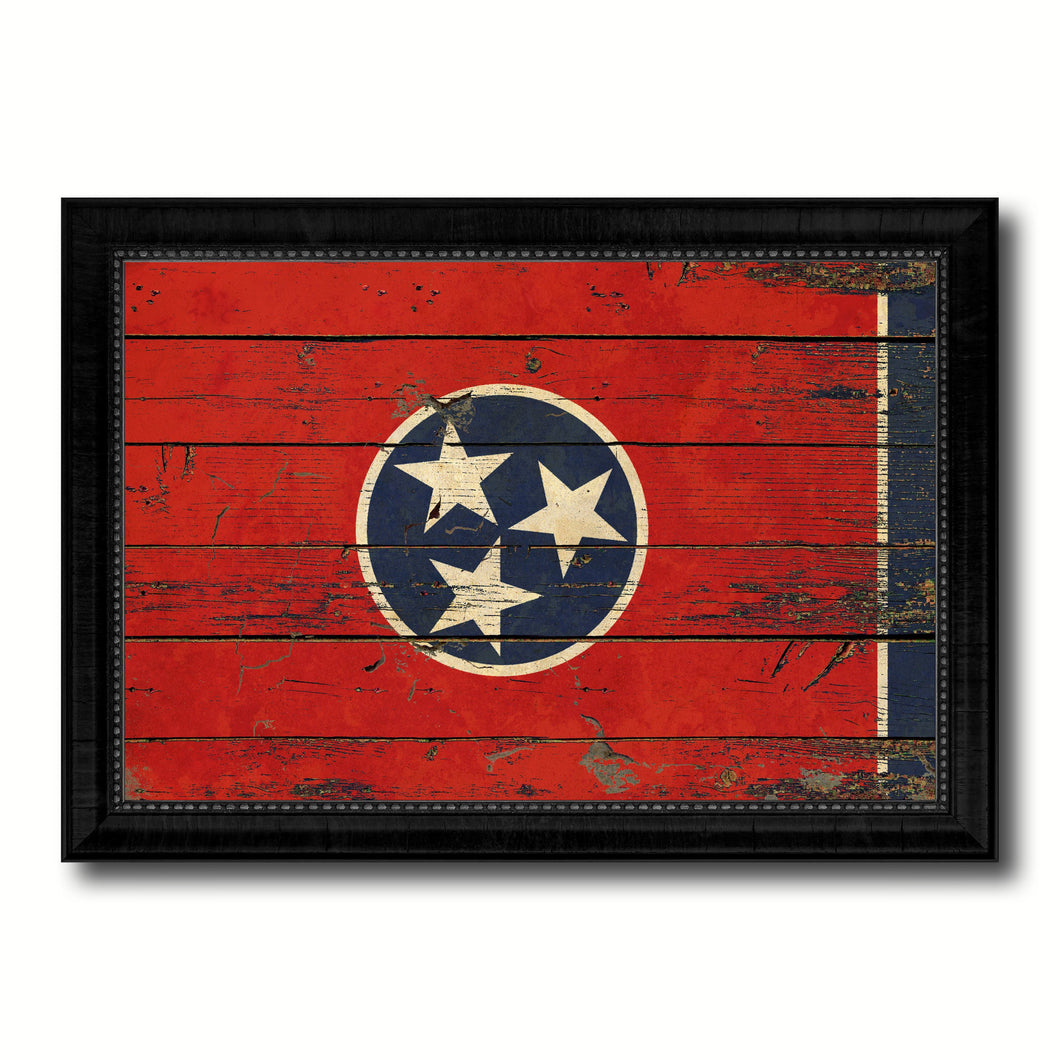 Tennessee State Vintage Flag Canvas Print with Black Picture Frame Home Decor Man Cave Wall Art Collectible Decoration Artwork Gifts