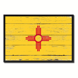 New Mexico State Flag Vintage Canvas Print with Black Picture Frame Home DecorWall Art Collectible Decoration Artwork Gifts