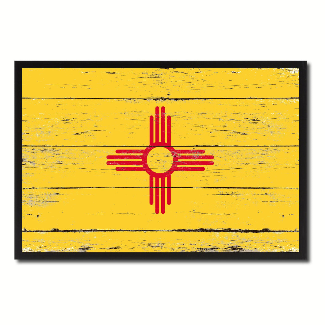 New Mexico State Flag Vintage Canvas Print with Black Picture Frame Home DecorWall Art Collectible Decoration Artwork Gifts