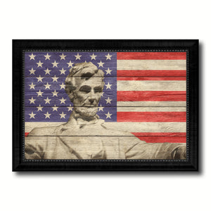 USA Abraham Lincoln Memorial American Flag Texture Canvas Print with Black Picture Frame Home Decor Man Cave Wall Art Collectible Decoration Artwork Gifts