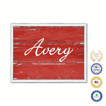 Load image into Gallery viewer, Avery Name Plate White Wash Wood Frame Canvas Print Boutique Cottage Decor Shabby Chic
