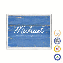 Load image into Gallery viewer, Michael Name Plate White Wash Wood Frame Canvas Print Boutique Cottage Decor Shabby Chic
