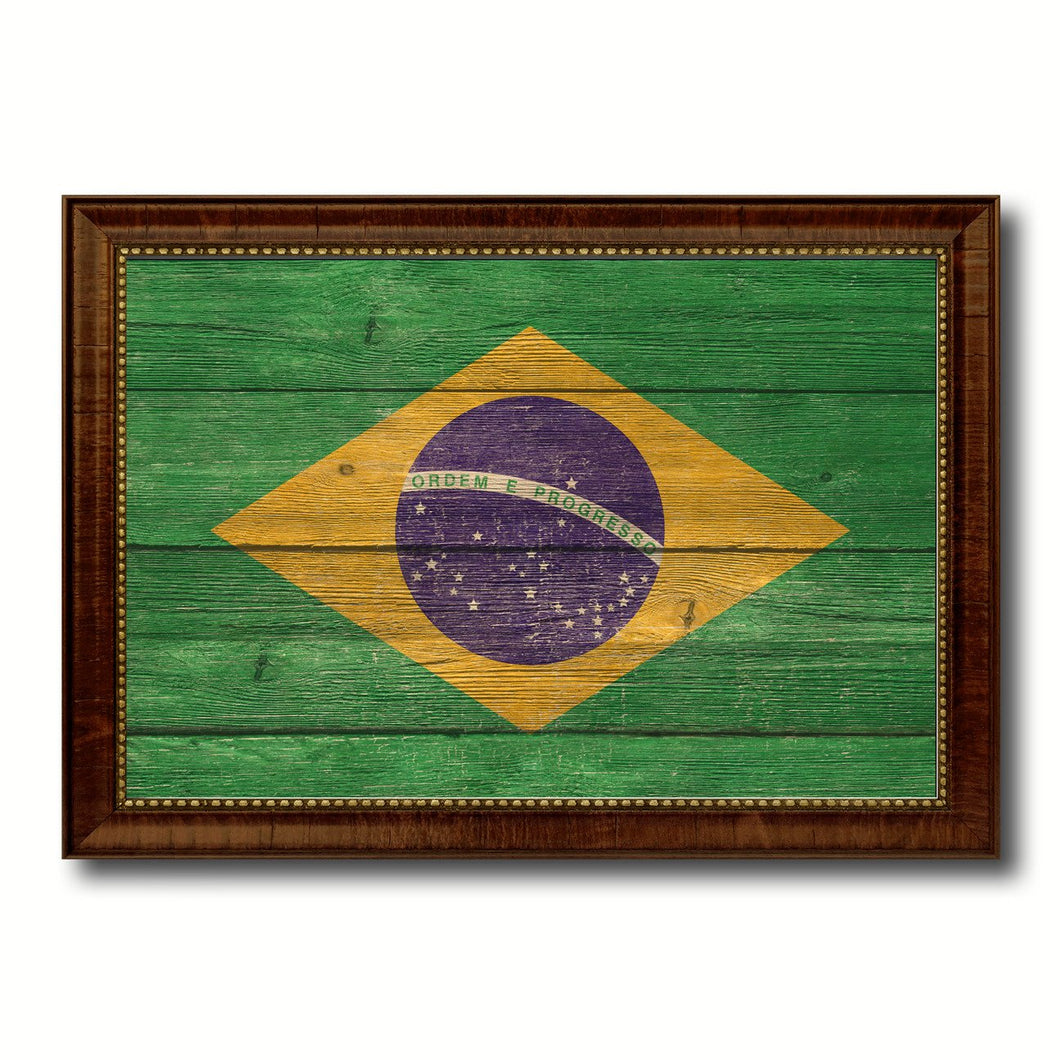 Brazil Country Flag Texture Canvas Print with Brown Custom Picture Frame Home Decor Gift Ideas Wall Art Decoration