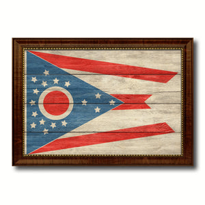 Ohio State Flag Texture Canvas Print with Brown Picture Frame Gifts Home Decor Wall Art Collectible Decoration