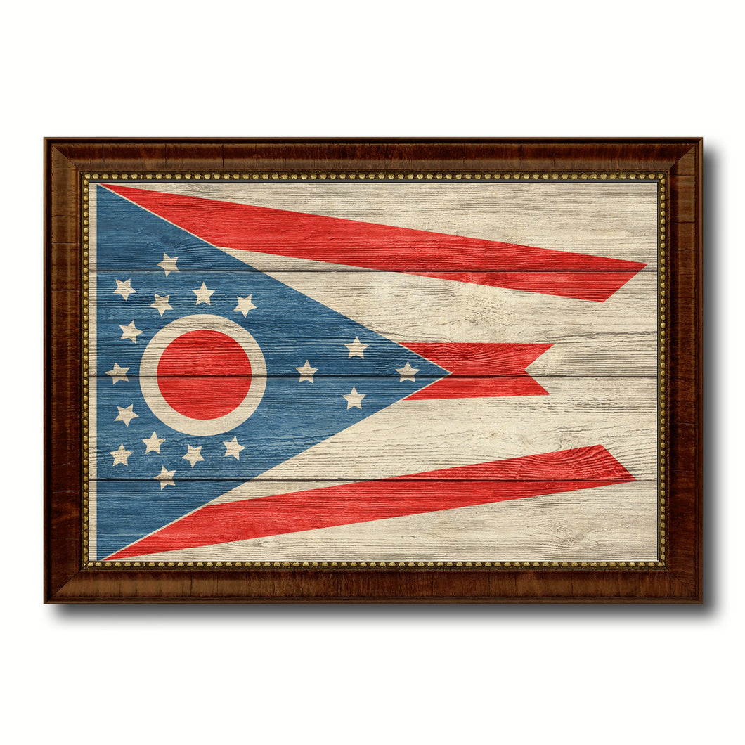 Ohio State Flag Texture Canvas Print with Brown Picture Frame Gifts Home Decor Wall Art Collectible Decoration