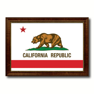 California State Flag Canvas Print with Custom Brown Picture Frame Home Decor Wall Art Decoration Gifts