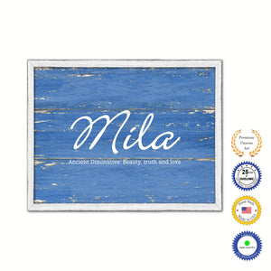 Mila Name Plate White Wash Wood Frame Canvas Print Boutique Cottage Decor Shabby Chic
