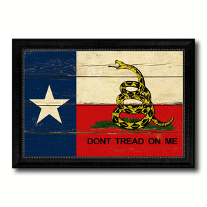 Gadsden Don't Tread On Me Texas State Military Flag Vintage Canvas Print with Black Picture Frame Home Decor Wall Art Decoration Gift Ideas