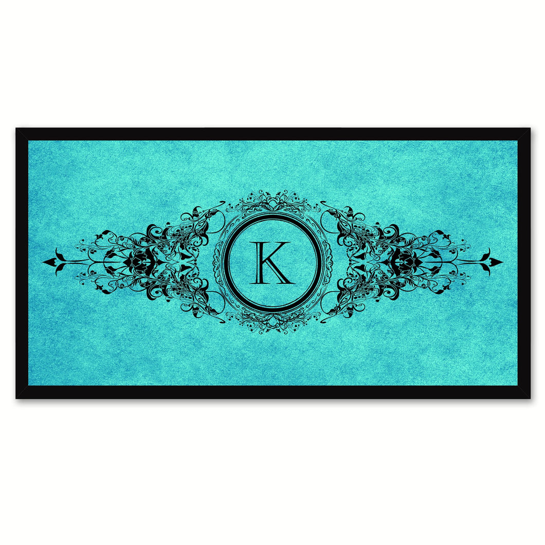 Alphabet Letter K Aqua Canvas Print, Black Custom Frame
