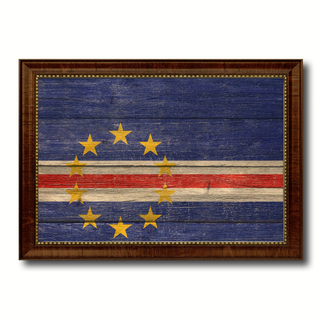 Cape Verde Country Flag Texture Canvas Print with Brown Custom Picture Frame Home Decor Gift Ideas Wall Art Decoration