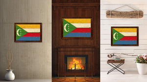 Comoros Country Flag Vintage Canvas Print with Brown Picture Frame Home Decor Gifts Wall Art Decoration Artwork