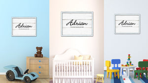 Adrian Name Plate White Wash Wood Frame Canvas Print Boutique Cottage Decor Shabby Chic