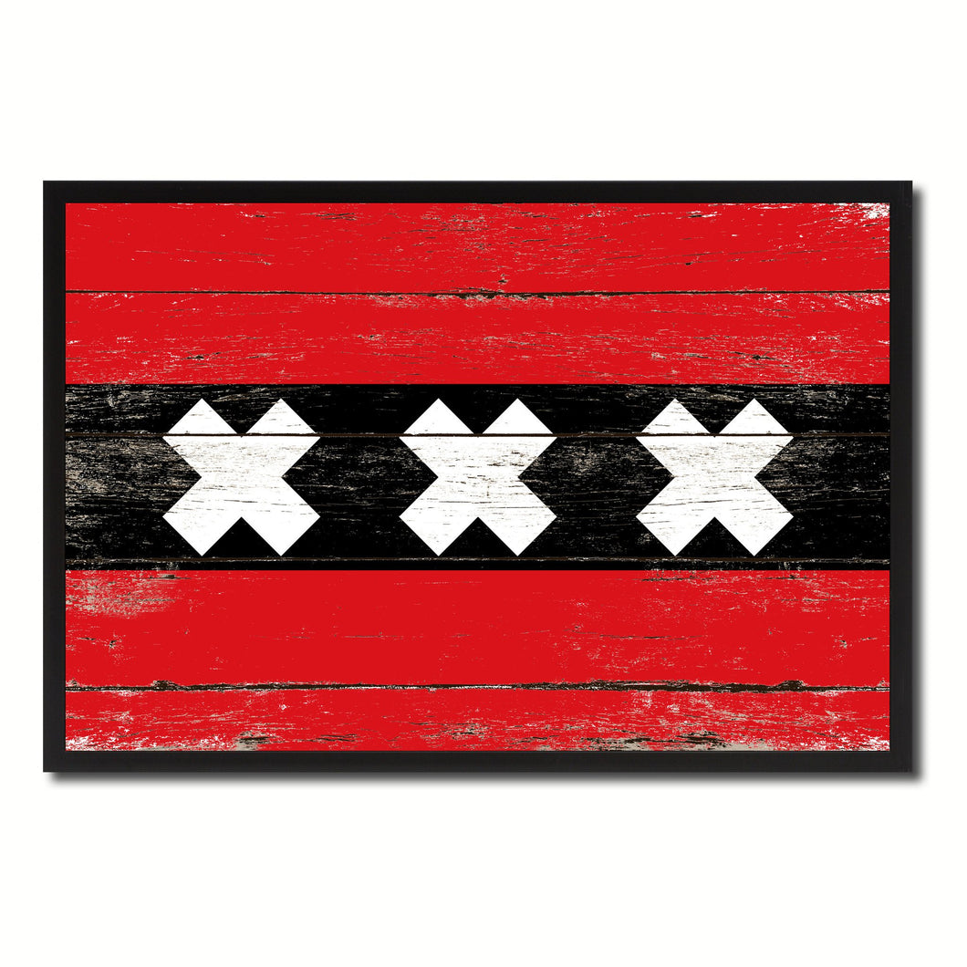 Amsterdam City Netherlands Country Flag Vintage Canvas Print with Black Picture Frame Home Decor Wall Art Collectible Decoration Artwork Gifts