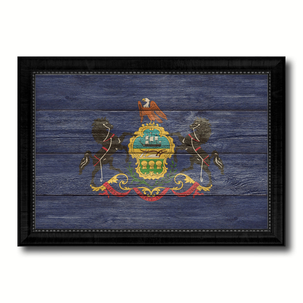 Pennsylvania State Flag Texture Canvas Print with Black Picture Frame Home Decor Man Cave Wall Art Collectible Decoration Artwork Gifts