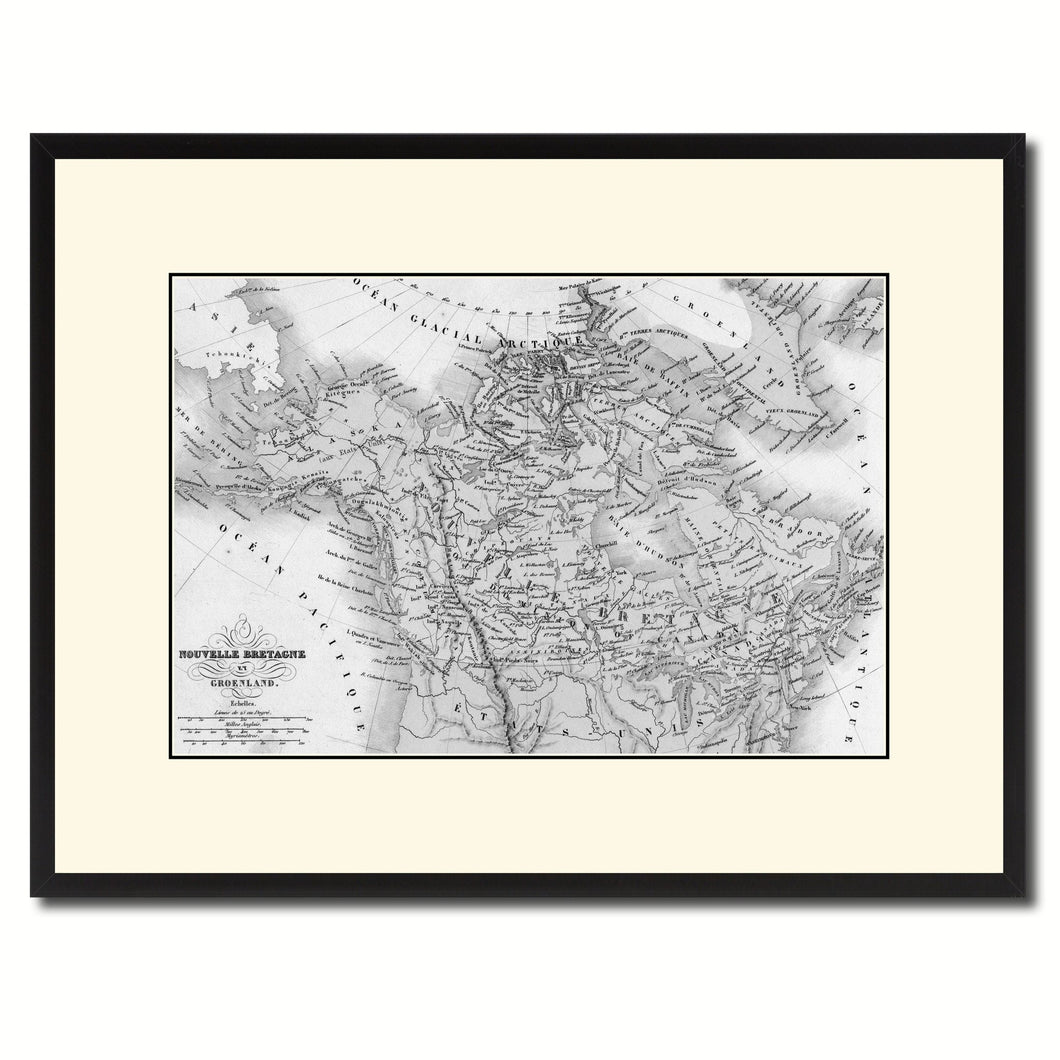 Canada Alaska Vintage B&W Map Canvas Print, Picture Frame Home Decor Wall Art Gift Ideas