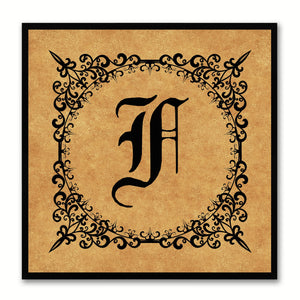 Alphabet F Brown Canvas Print Black Frame Kids Bedroom Wall Décor Home Art