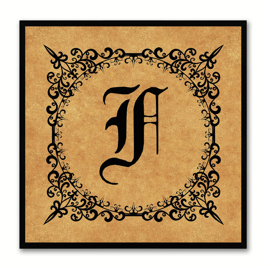 Alphabet F Brown Canvas Print Black Frame Kids Bedroom Wall Décor Home Art