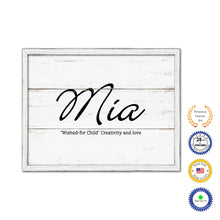 Load image into Gallery viewer, Mia Name Plate White Wash Wood Frame Canvas Print Boutique Cottage Decor Shabby Chic
