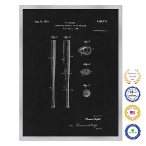1939 Streamlined Baseball Bat Old Patent Art Print on Canvas Custom Framed Vintage Home Decor Wall Decoration Great for Gifts