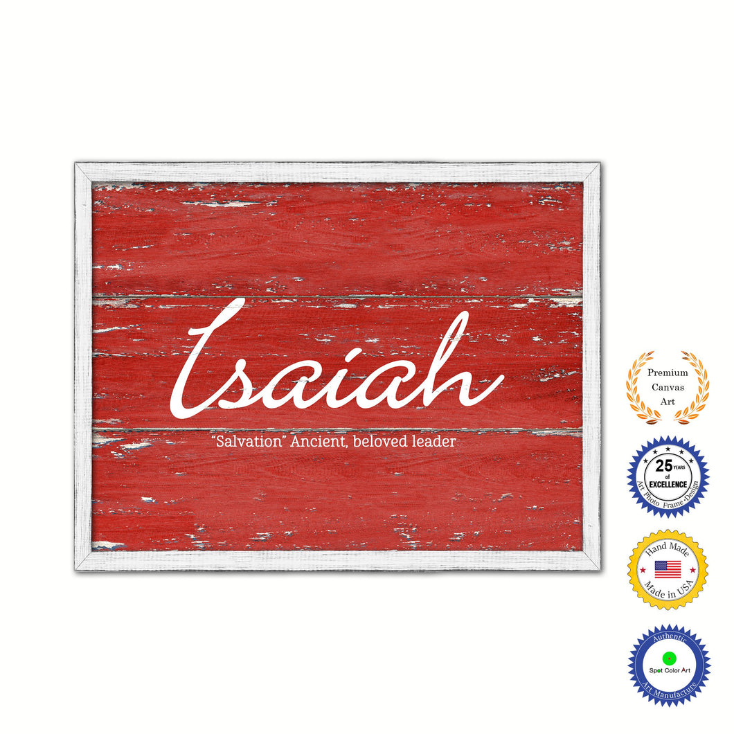 Isaiah Name Plate White Wash Wood Frame Canvas Print Boutique Cottage Decor Shabby Chic