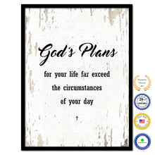 Load image into Gallery viewer, God&#39;s plans for your life far exceed the circumstances of your day Bible Verse Scripture Quote White Canvas Print with Picture Frame
