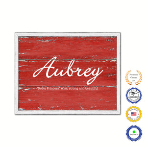Aubrey Name Plate White Wash Wood Frame Canvas Print Boutique Cottage Decor Shabby Chic