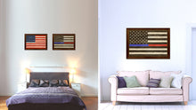 Load image into Gallery viewer, Thin Blue Line Police &amp; Thin Red Line Firefighter Respect &amp; Honor Law Enforcement First Responder American USA Flag Texture Canvas Print with Picture Frame Home Decor Wall Art

