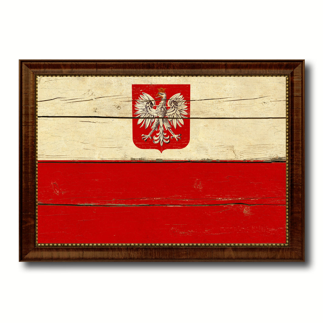 Poland Country Flag Vintage Canvas Print with Brown Picture Frame Home Decor Gifts Wall Art Decoration Artwork