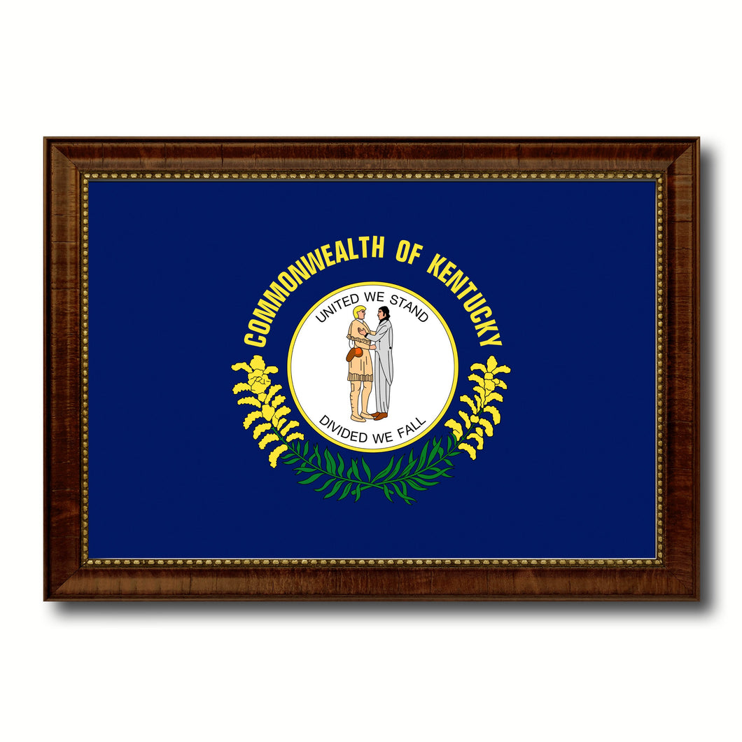 Kentucky State Flag Canvas Print with Custom Brown Picture Frame Home Decor Wall Art Decoration Gifts