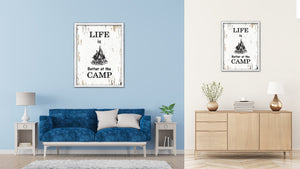 Life Is Better At The Camp Vintage Saying Gifts Home Decor Wall Art Canvas Print with Custom Picture Frame