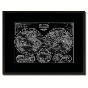 World Vintage Monochrome Map Canvas Print, Gifts Picture Frames Home Decor Wall Art