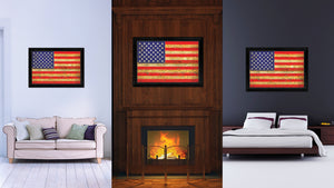 American Flag United States of America Vintage Canvas Print with Black Picture Frame Home Decor Man Cave Wall Art Collectible Decoration Artwork Gifts