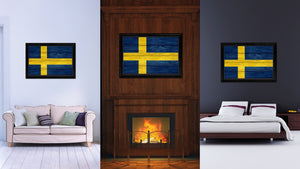 Sweden Country Flag Texture Canvas Print with Black Picture Frame Home Decor Wall Art Decoration Collection Gift Ideas