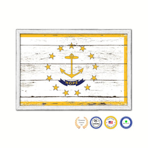 Rhode Island State Flag Shabby Chic Gifts Home Decor Wall Art Canvas Print, White Wash Wood Frame