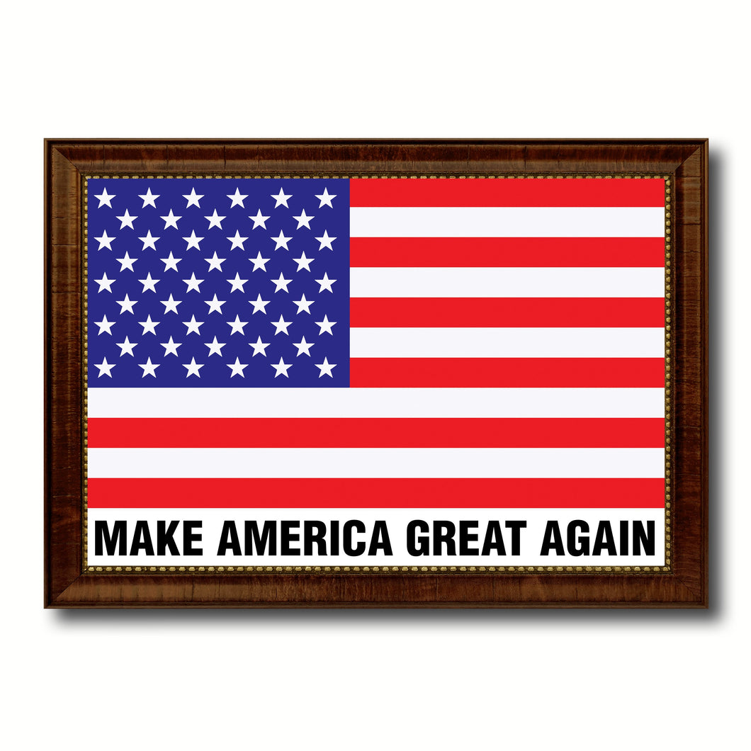 Make America Great Again USA Flag Canvas Print with Brown Picture Frame Home Decor Wall Art Gift Ideas