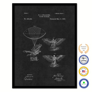1889 Flying Machine Vintage Patent Artwork Black Framed Canvas Home Office Decor Great for Pilot Gift