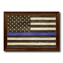 Load image into Gallery viewer, Thin Blue Line Honoring our Men and Women of Law Enforcement American Police USA Flag Texture Canvas Print with Brown Picture Frame Home Decor Wall Art Gifts
