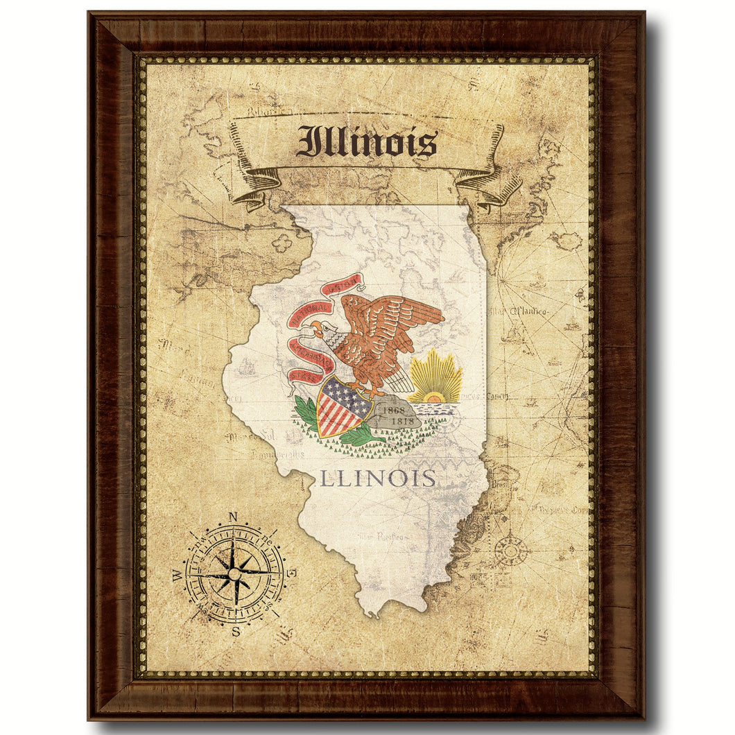 Illinois State Vintage Map Home Decor Wall Art Office Decoration Gift Ideas