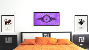 Alphabet Letter V Purple Canvas Print, Black Custom Frame