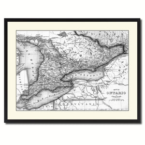 Ontario Canada Vintage B&W Map Canvas Print, Picture Frame Home Decor Wall Art Gift Ideas