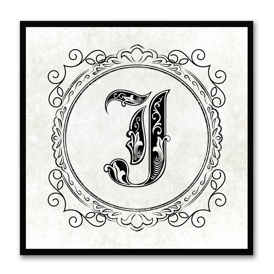 Alphabet J White Canvas Print Black Frame Kids Bedroom Wall Décor Home Art