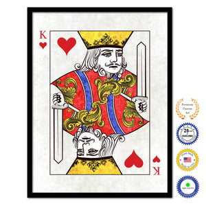 King Heart Poker Decks of Vintage Cards Print on Canvas Black Custom Framed