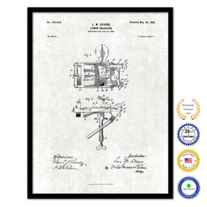 1899 Lemon Squeezer Old Patent Art Print on Canvas Custom Framed Vintage Home Decor Wall Decoration Great for Gifts